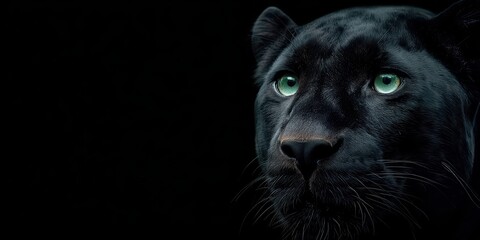 Majestic Panther With Green Eyes in Shadow is a premium-quality stock image ideal for use in lifestyle blogs, health content, promotional campaigns, and editorial publications.
