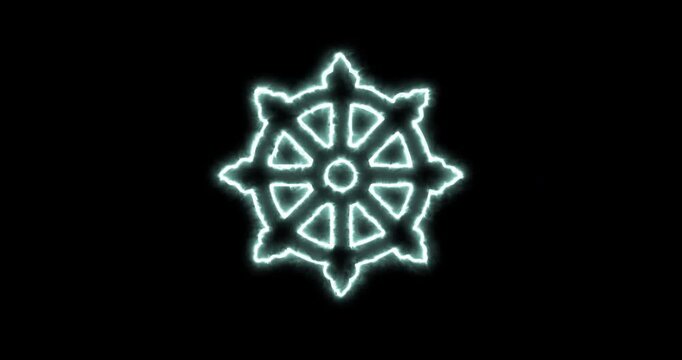 Dharma wheel blue flaming. Loop