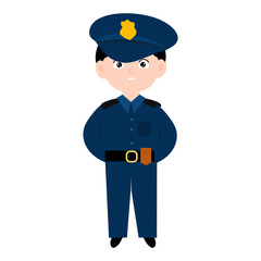 police character element design.  Police officer characters in uniform with professional equipments, badge, handcuffs and walkie-talkie, truncheon