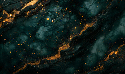 Obraz premium Elegant dark teal and gold abstract art background. Perfect for luxurious designs, invitations, or websites.