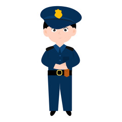 police character element design.  Police officer characters in uniform with professional equipments, badge, handcuffs and walkie-talkie, truncheon