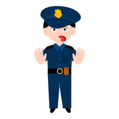 police character element design.  Police officer characters in uniform with professional equipments, badge, handcuffs and walkie-talkie, truncheon