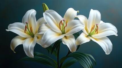 Elegant Trio of White Lilies: A Study in Purity and Grace