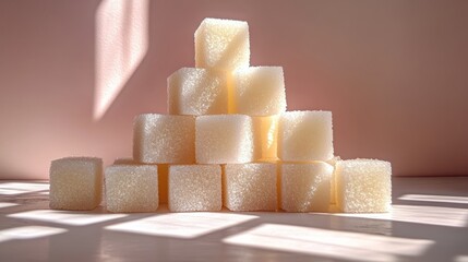 Stack of Sugar Cubes on a Minimalist Background with Soft Shadows
