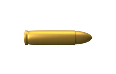 Close up 3d golden bullet on white background.