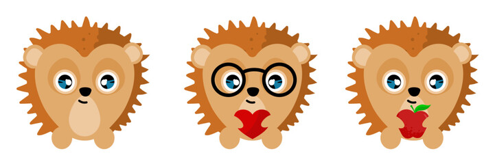 Set of cute little hedgehog kawaii – vector illustration