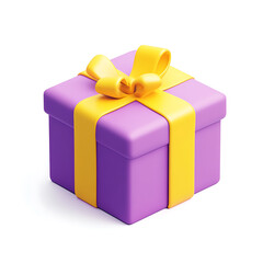 Lilac Gift Box with Yellow Ribbon - 3D Render
