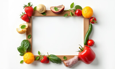 Fresh Fruit & Veggie Frame, Food Mockup - Flat lay photography