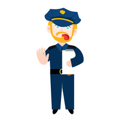 police character element design.  Police officer characters in uniform with professional equipments, badge, handcuffs and walkie-talkie, truncheon