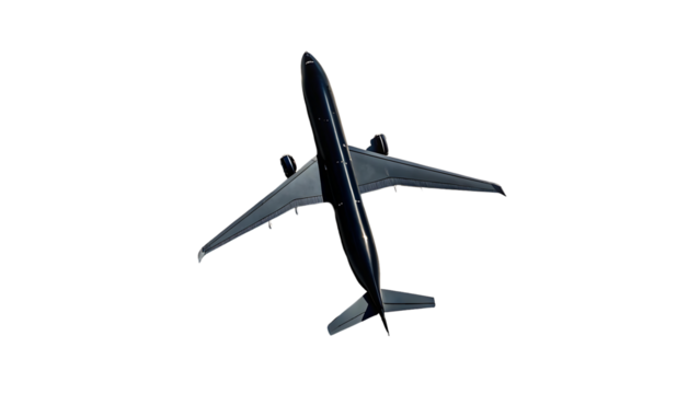 minimalist black airplane viewed from above sleek shape and strong shadow lines emphasize aerodynamic form isolated on a transparent background 29038408 1