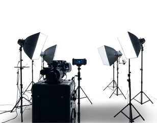 Film Equipment Setup with Lights and Camera Ready for Shooting