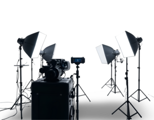 Film Equipment Setup with Lights and Camera Ready for Shooting