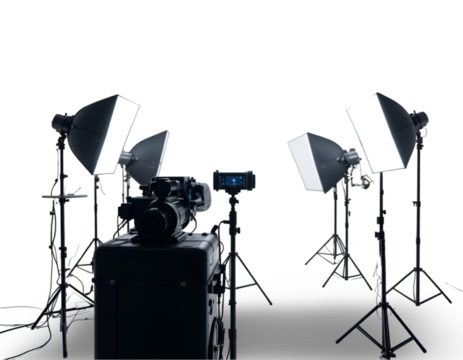 Film Equipment Setup with Lights and Camera Ready for Shooting