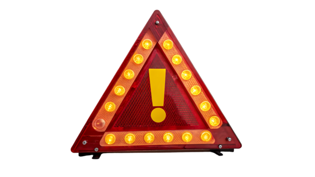 red warning triangle dotted with yellow lights centered with a bold yellow exclamation point isolated on a transparent background 22534090 1