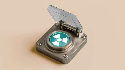 Nuclear Launch Button with Transparent Protective Cover - Emergency Activation and Danger Concept, 3D Render