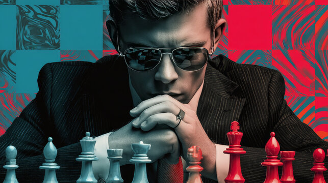 chess grandmaster breaks a wall, destroys stereotypes. Moving forward, personal development. Pop art retro vector illustration vintage kitsch