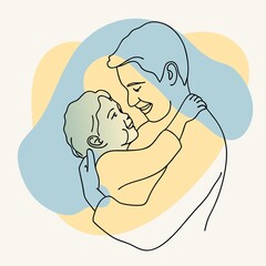 Tender Line Art Illustration of Father and Child Embracing