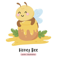 Cute kawaii Bee Honey Bee cartoon vector illustration