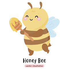 Cute kawaii Bee Honey Bee cartoon vector illustration