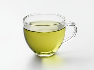 A clear glass cup filled with light green liquid