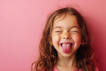 Cheerful child making funny face with tongue out and wink