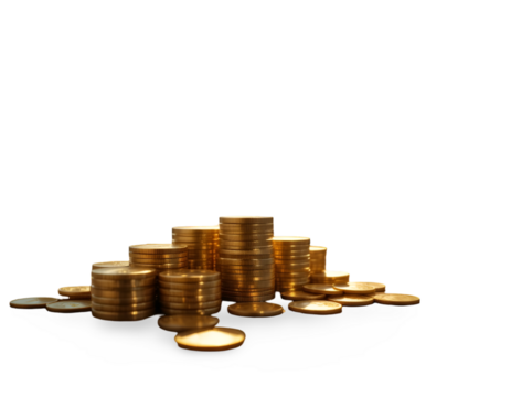 Stacks of Shiny Golden Coins on Transparent Background for Financial Themes
