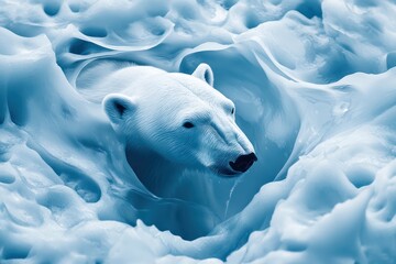 Obraz premium Polar bear stranded on melting ice highlighting climate change crisis