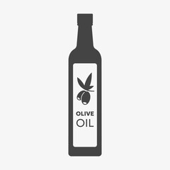 Olive oil in the bottle. Vector illustration black and white