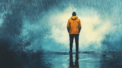 Obraz premium A determined entrepreneur standing in the rain, refusing to give up