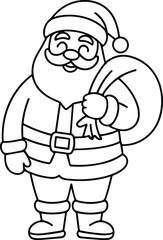 Santa Claus with Gift Sack Line Art – Christmas Vector Drawing