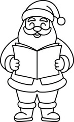 Santa Claus Reading Book Line Art – Christmas Vector Illustration for Coloring and Crafts