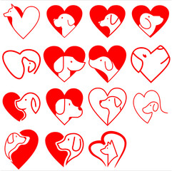 set of hearts and dog icon