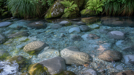 Fototapeta premium A close-up image of a clean river showcasing water transparency and natural beauty