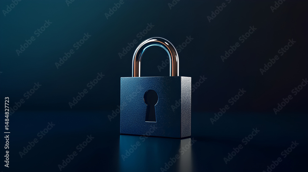 Wall mural digital padlock for computing system on dark blue background, cyber security technology for fraud pr