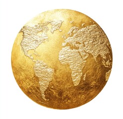 Golden world map, globe, embossed on a gold sphere.  Detailed continents and oceans depicted, creating an elegant, rich visual