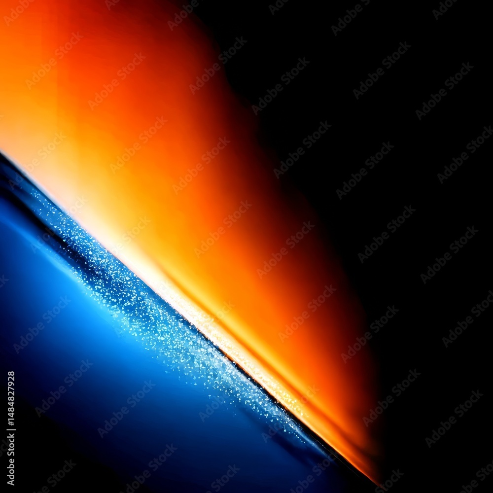 Poster abstract fire and ice: a dynamic fusion of blue and orange energy on a dark canvas.