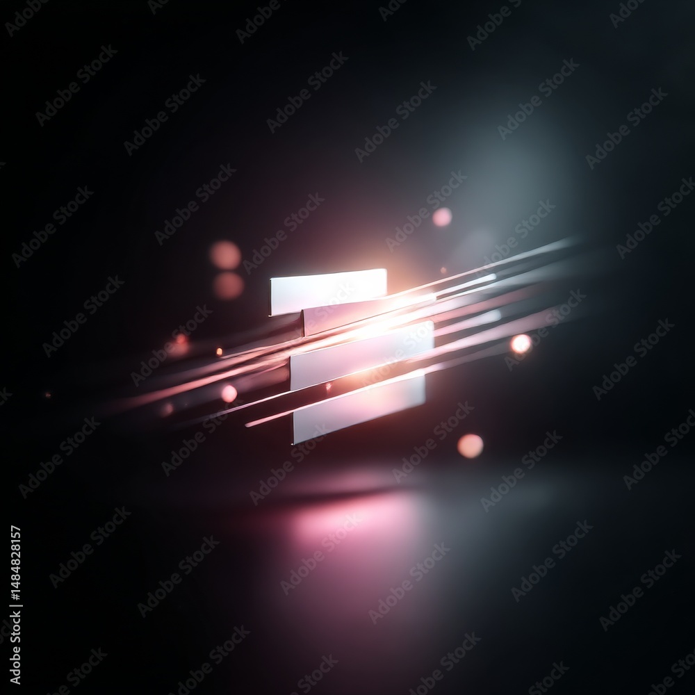 Aufkleber Abstract Glowing Rectangles and Lines on Black, Modern Geometric Composition with Bokeh Effects