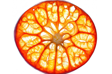 Translucent slice of a blood orange showing segments on transparent background