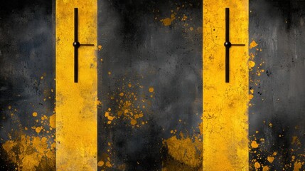A black and yellow clock face on a wall.
