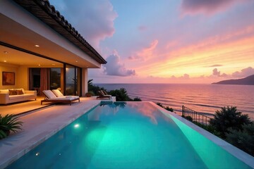 Luxury holiday villa with private pool and stunning ocean views Enjoy breathtaking sunsets and unwind in this tranquil paradise Perfect for a relaxing getaway , architecture, idyllic, swimming