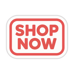 Red and white rectangular shop now button isolated on a clean white background