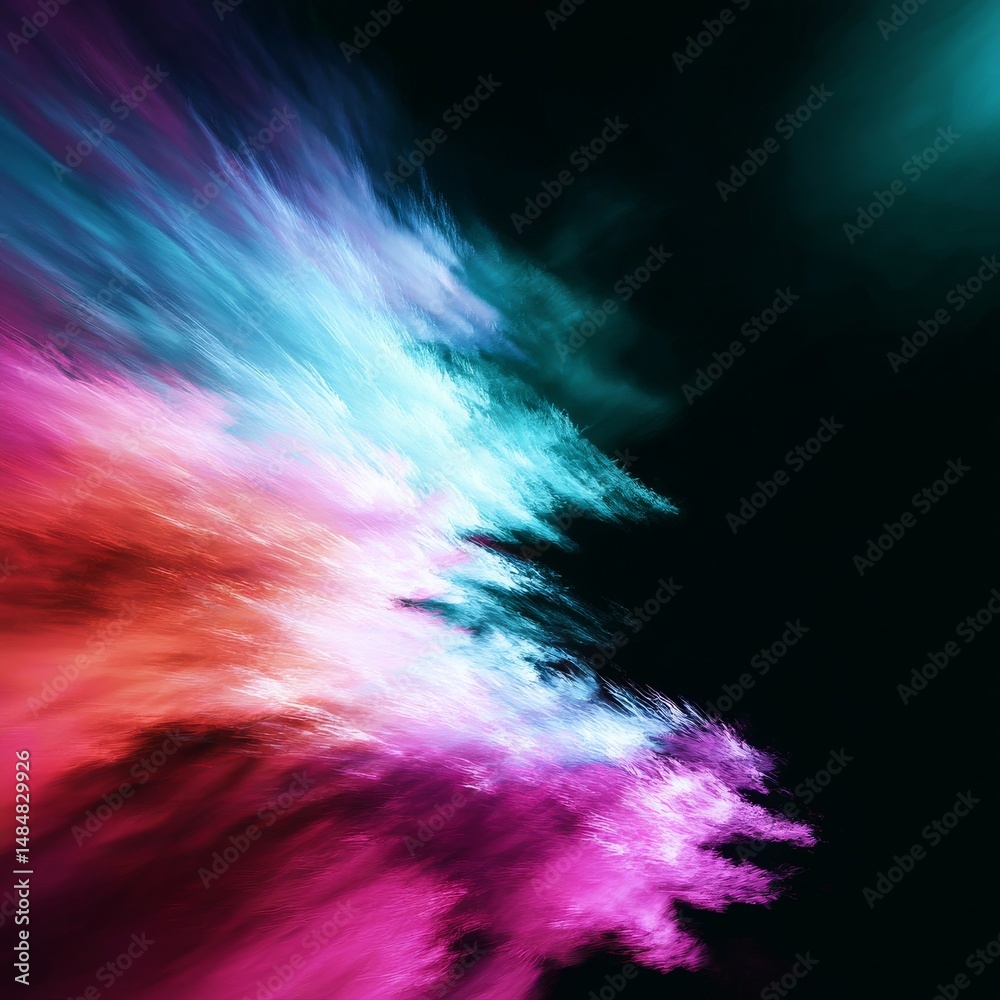 Poster ethereal burst: abstract explosion of vibrant colors against a dark canvas, a dreamlike fusion of li