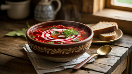 A hearty bowl of borch a traditional Ukrainian dish