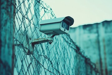 Security Camera Mounted on Fence Outdoor Surveillance