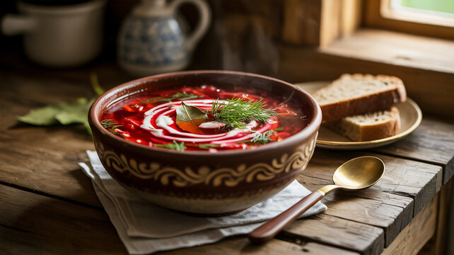A hearty bowl of borch a traditional Ukrainian dish