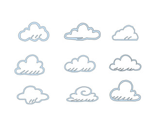 set of clouds.set of clouds icons. Vector illustration of clouds.set of colorful clouds.weather icon set. Set of weather icons.clouds computing concept. Cloud computing icon. clouds pattern background