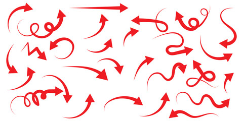 Hand drawn arrow set featuring curved, straight, dotted, and swirled arrows design, arrow vector for creative design, presentations, infographics, and decorative purposes