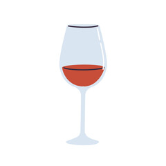 Wine glass. Wineglass with red vine, alcohol beverage. Alcoholic drink in transparent stemware, drinkware for bar party. Goblet, glassware. Flat vector illustration isolated on white background