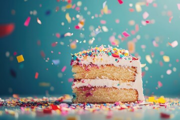 Cheerful office celebration with cake and confetti