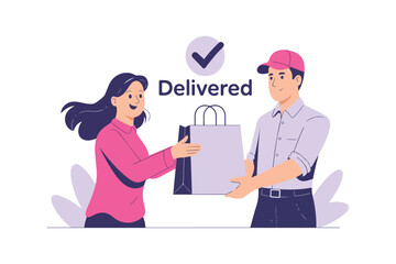 Package Delivery Vector Illustration - Woman Receiving Order from Courier 3